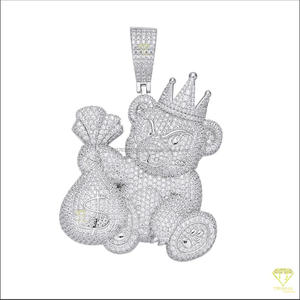 จี้รูปหมีการ์ตูนดีไซน์เนอร์ สไตล์ฮิปฮอปสุดหรู พร้อมรายละเอียดมงกุฎ - Product Image 4