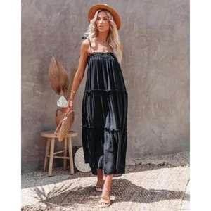 Robe longue décontractée pour femme, 100 % coton respirant, coupe régulière, épaules dénudées, tie-dye, idéale pour l'été – Grande Vente - Product Image 1