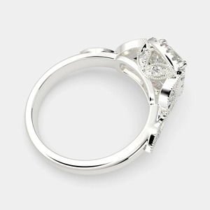 18K White Gold Cushion Cut Lab Grown Diamond Halo Engagement <b>Ring</b> | Vintage Milgrain Floral Band | IGI Certified Luxury Solitai - Product Image 5