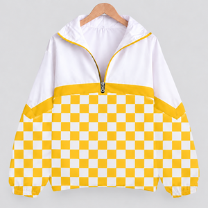 Chaqueta Cortavientos para Hombre con Cierre de Cremallera de un Cuarto, Cuello Alto, Diseño a Cuadros Azul y Blanco, Estilo Deportivo, Resistente al Viento - Product Image 6