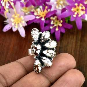 Bague en argent sterling 925 plaqué, ornée de pierres de buffle blanches naturelles, faite à la main, style bohème, bijou tendance pour femme, fournisseur. - Product Image 3