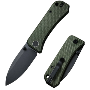 Navaja Plegable Verde Oliva y Negra con Mango Texturizado, Hoja Negra Mate, Clip de Bolsillo, Diseño Manual Compacto - Product Image 1