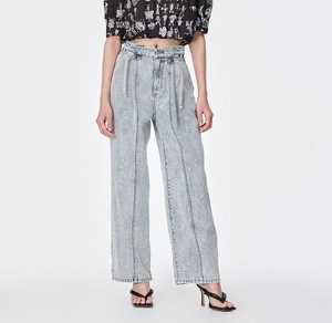 Jean taille haute à jambe large pour femme grande taille, couleur unie, style décontracté automne, coupe ample, longueur complète, en coton - Product Image 1
