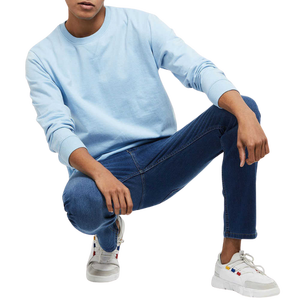 <b>Men's</b> Light Blue Crew Neck Sweatshirt Regular Fit Long Sleeve Casual <b>Pullover</b> 100% Cotton French Terry Autumn Wear - Product Image 5