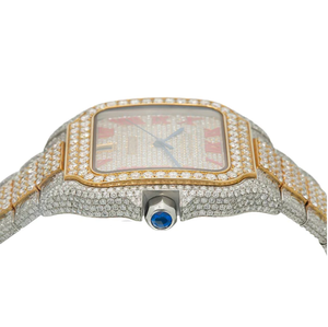 Reloj de Lujo Cuadrado en Oro Amarillo con Diamantes Moissanite VVS, Diseño Personalizado de Fábrica, Estilo Hip Hop, Completamente Cubierto de Diamantes, Cristal Inoxidable, Estilo Antiguo - Product Image 5
