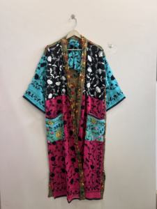 Robe kimono en viscose georgette colorée assortie pour femmes, veste longue brodée à la main style Phulkari - Product Image 4