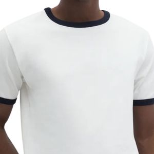T-shirt décontracté à col contrastant pour homme, manches courtes, col rond, doux et respirant, idéal pour l'été – Vêtements en gros personnalisables - Product Image 3