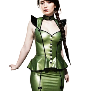 Women PU Shiny Mini <b>Skirt</b> With Ruffles High Waist Solid Green Sexy Pencil Design All Seasons Wear - Product Image 5