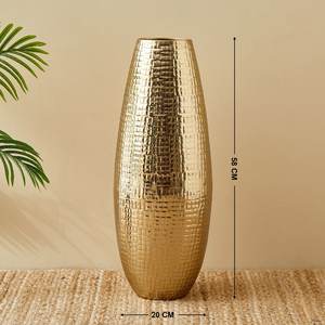 Grand vase de sol ovale en métal texturé bronze, motif croisé, fait main, résistant à la rouille, pour décoration intérieure rustique et industrielle - Product Image 6