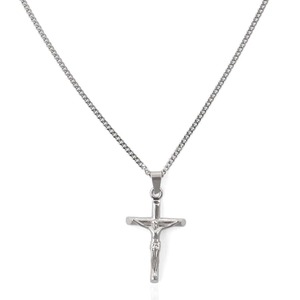 <b>Silver</b>-Tone Moissanite <b>Crucifix</b> Pendant with Rhodium Plated Curb Chain Luxury Unisex Jewelry - Product Image 1