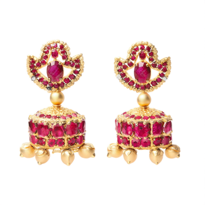 Fashion Chandelier Earrings Chandbali Style Matte Finish with Kemp Ruby Stones - Product Image 2