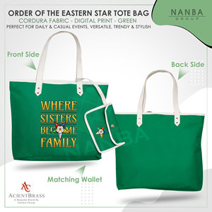 Sacs fourre-tout maçonniques OES Sisters Become Family Order Eastern Star, imperméables, avec fermeture éclair, broderie verte, motif étoile orientale - Product Image 2