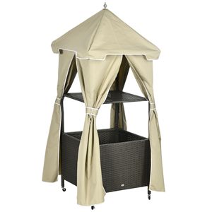 Portasciugamani su Ruote in Rattan Sintetico Beige con Cestello e Ripiano, Accessorio per Piscina - Product Image 1
