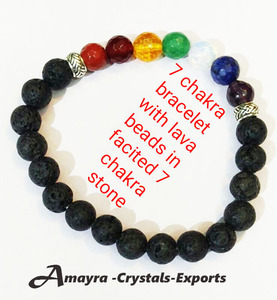 Wholesale Gemstone Black Lava Chakra <b>Beaded</b> <b>Bracelet</b> Handmade Agate Jewellery Buy Online From Amayra <b>Crystals</b> Exports India - Product Image 1
