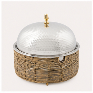 Casserole isotherme en acier inoxydable de qualité supérieure avec couvercle en dôme martelé et bouton finition dorée pour les buffets d'hôtel - Product Image 1