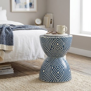 Blue Bone Inlay Solid Wood Antique <b>Storage</b> <b>Side</b> <b>Table</b> Round Accent Cabinet Decorative Living Room Tea <b>Table</b> Hotel Furniture - Product Image 3