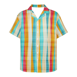 Chemise d'été pour homme en polyester/coton respirant, imprimé floral, manches courtes, style hawaïen, vêtements de plage d'été - Product Image 1