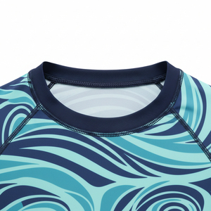 Men's Full Sleeve Rash Guard Sublimation Print Quick Dry <b>Coral</b> Swim <b>Top</b> Wave Pattern Adult Sport Shirt UPF50+ - Product Image 3