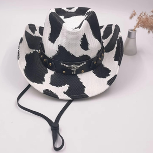 Sombrero de Vaquero con Estampado de Vaca a la Moda, Ala Ancha, Estilo Occidental, Unisex, para Fiestas y Festivales, Patrón Blanco y Negro, Casual, para Exteriores - Product Image 2