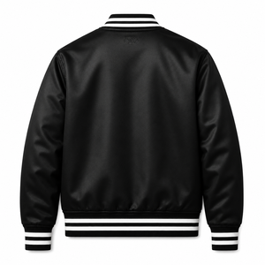 Blouson universitaire noir en satin de haute qualité pour homme avec logo personnalisé, style streetwear unisexe, blouson bomber de baseball, vente en gros 2026 - Product Image 2