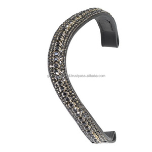 Banda de cejas de brida de caballo de alta calidad curtida vegetal de cuero inglés con cadena de diamantes de imitación de cristales negros de 5 filas - Product Image 3