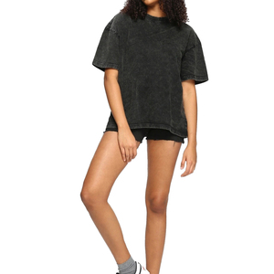 Camiseta de Verano con Lavado Ácido, Estilo Vintage, Informal, para Mujer, 100% Algodón, Corte Regular, Tejido de Punto, Manga Corta, Ecológica - Product Image 3