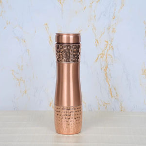 Curved Waist Copper Water <b>Bottle</b> Dual Texture Finish Reusable Metal Drink Flask Wellness Hydration OEM ODM Manufacturer - Product Image 2