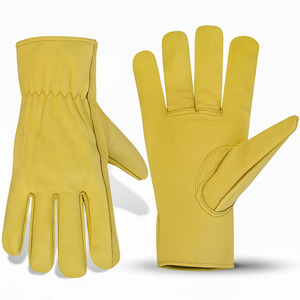 Gants d'hiver de sécurité en cuir jaune, longueur poignet, non doublés, thermiques, style uni, pour usage quotidien en extérieur en hiver - Product Image 6