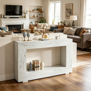 Table console de luxe rustique moderne de 47,2 pouces avec finition miroir, meuble d'appoint pour entrée d'appartement avec rangement - Product Image 6