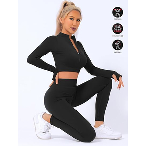 Ensemble de yoga taille haute pour femme : Soutien-gorge de sport à col montant et Leggings taille haute sculptants avec côtés froncés en Nylon Spandex - Product Image 4