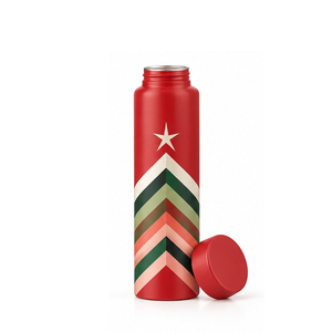 Botella de Agua Metálica Verde con Diseño de Chevron y Estrella, Portátil para Viajes - Product Image 4
