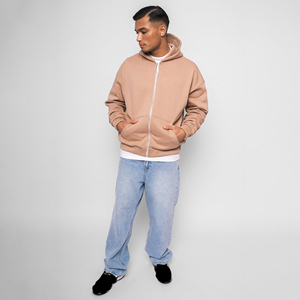 Men basics oversized zipper hoodie soft breathable casual style cotton fleece fabric full <b>zip</b> <b>hooded</b> relaxed and winter outfit - Product Image 4