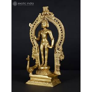 Sculpture Kumara Karttikeya en laiton de 9 pouces fabriquée à la main en Inde pour offrir - Product Image 4