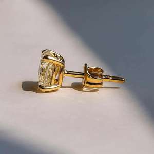 Moissanite Cushion Cut Solitaire Stud <b>Earrings</b> For Womens 10K Solid Gold Fine Bridal Jewelry Gift For Partner - Product Image 3