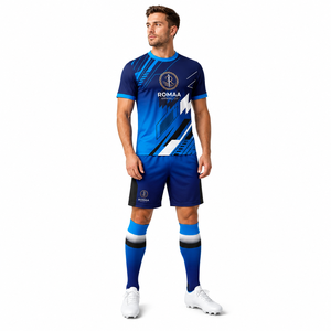 Tenue de football personnalisée Romaa, maillot, short et chaussettes sublimés bleu roi, marine, blanc, noir, uniforme d'équipe OEM - Product Image 3