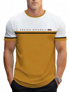 ONETEN APPARELS T-shirt à manches courtes pour homme, col rond, color block, bordure contrastée, coupe classique, décontracté - Product Image 1