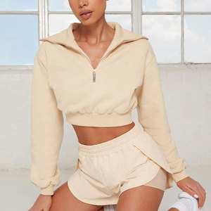 Sweat-shirt de sport respirant en molleton de coton écologique Wearpex pour femme, col montant, broderie personnalisée, coupe courte pour le yoga - Product Image 2