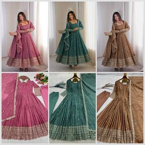 ชุดเดรส Anarkali ผ้าไหมรังโกลีปักลายสไตล์ชาติพันธุ์สำหรับผู้หญิงสุดหรู พร้อมกางเกงผ้าไหมเนื้อนุ่ม ผ้าคลุมไหล่ ผ้าที่ยืดหยุ่นได้ ไม่ยับง่าย - Product Image 2