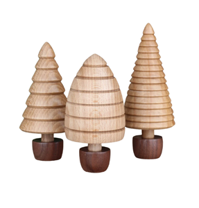 Set of 3 <b>Wooden</b> <b>Christmas</b> <b>Tree</b> Tabletop Decorations with Printed Color Designs for Mantel, or Table Decoration from Vietnam - Product Image 1