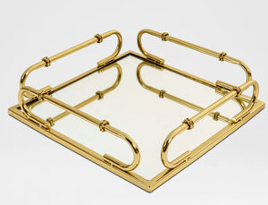 <b>Gold</b> <b>Mirror</b> Storage Tray <b>Rectangular</b> Metal Serving Tray Decorative Organizer for Food Jewelry Tools Home Decor - Product Image 4
