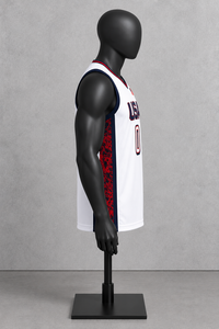 Maillot de basket-ball américain pour homme, blanc, col en V, sans manches, anti-humidité, coupe athlétique, impression sublimée, nom de l'équipe personnalisé - Product Image 5