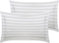 Parure de draps rayée blanche 100 % coton 400 fils/cm² style hôtelier minimaliste, housse de couette et taies d'oreiller lavables en machine