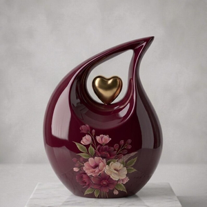 Custom Teardrop Cremation Urn Decorative <b>Ashes</b> Memorial Vessel Blue Floral Heart <b>Keepsake</b> Shrine - Product Image 3