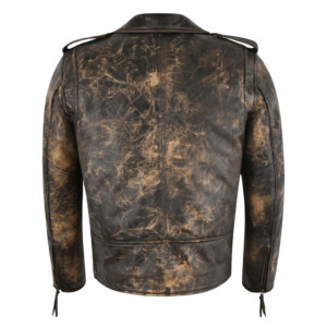 Chaqueta de cuero para hombre estilo motero, personalizada, de cuero encerado vintage, con efecto oxidado, estilo Brando con cremallera cruzada - Product Image 3
