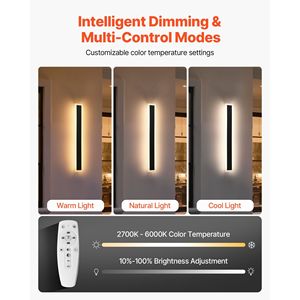 Applique da Esterno Moderne a Striscia Lunga 23,6 Pollici, Confezione da 2, Impermeabili IP65, Gamma di Colori 2700K-6000K - Product Image 6