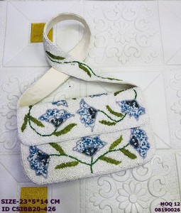 Luxury Handmade <b>White</b> Pearl Beaded Canvas Clutch with Chains for Wedding Magnetic Closure Evening Party Use - Product Image 3