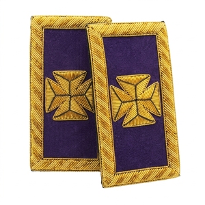 Épaulettes rectangulaires brodées en or violet, à coudre, badges d'épaule en tissu, accessoires d'uniforme - Product Image 2