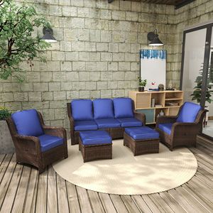 Set di Mobili da Esterno in Rattan a 3 Posti con 2 Sedie Singole e 2 Pouf per Conversazione su Prato o Balcone - Product Image 1