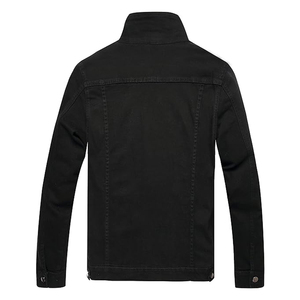 2026 Men's Black <b>Denim</b> <b>Jacket</b> Regular Fit Button Fly Solid Color Casual Autumn Topstitch Woven Fabric - Product Image 2