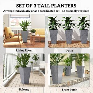 Vasi da fiori impilabili a cono, confezione da 3, in plastica con finitura effetto marmo, fori di drenaggio, altezza 28 pollici, grigio - Product Image 4
